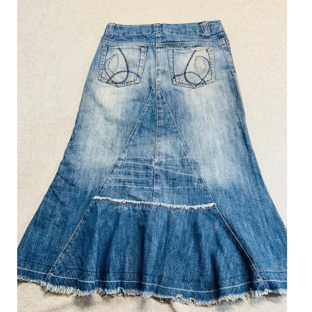 Faded Glory Originals Girls 8 Denim Skirt Butterfly Embroidered Studded Boho